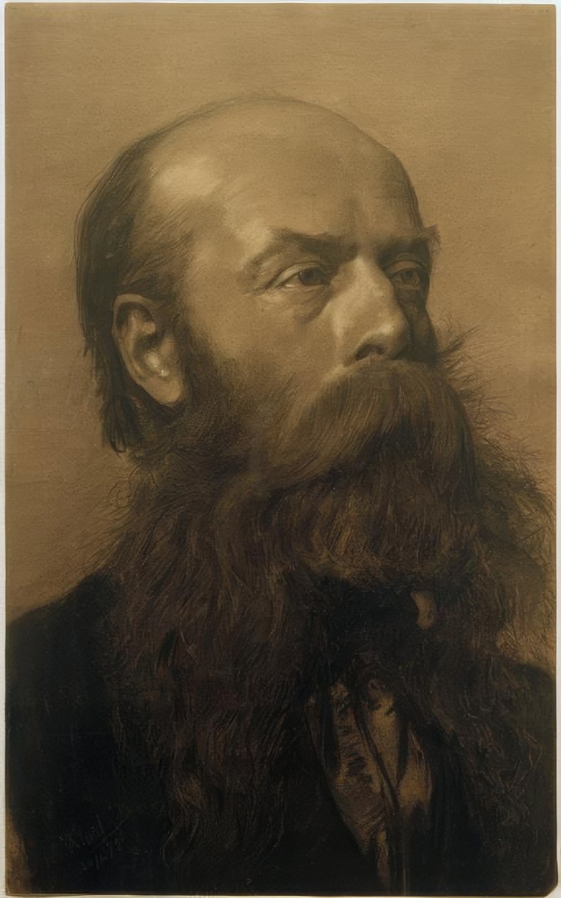 Głowa brodatego mężczyzny w trzech czwartych profilu w prawo autorstwa Gustav Klimt