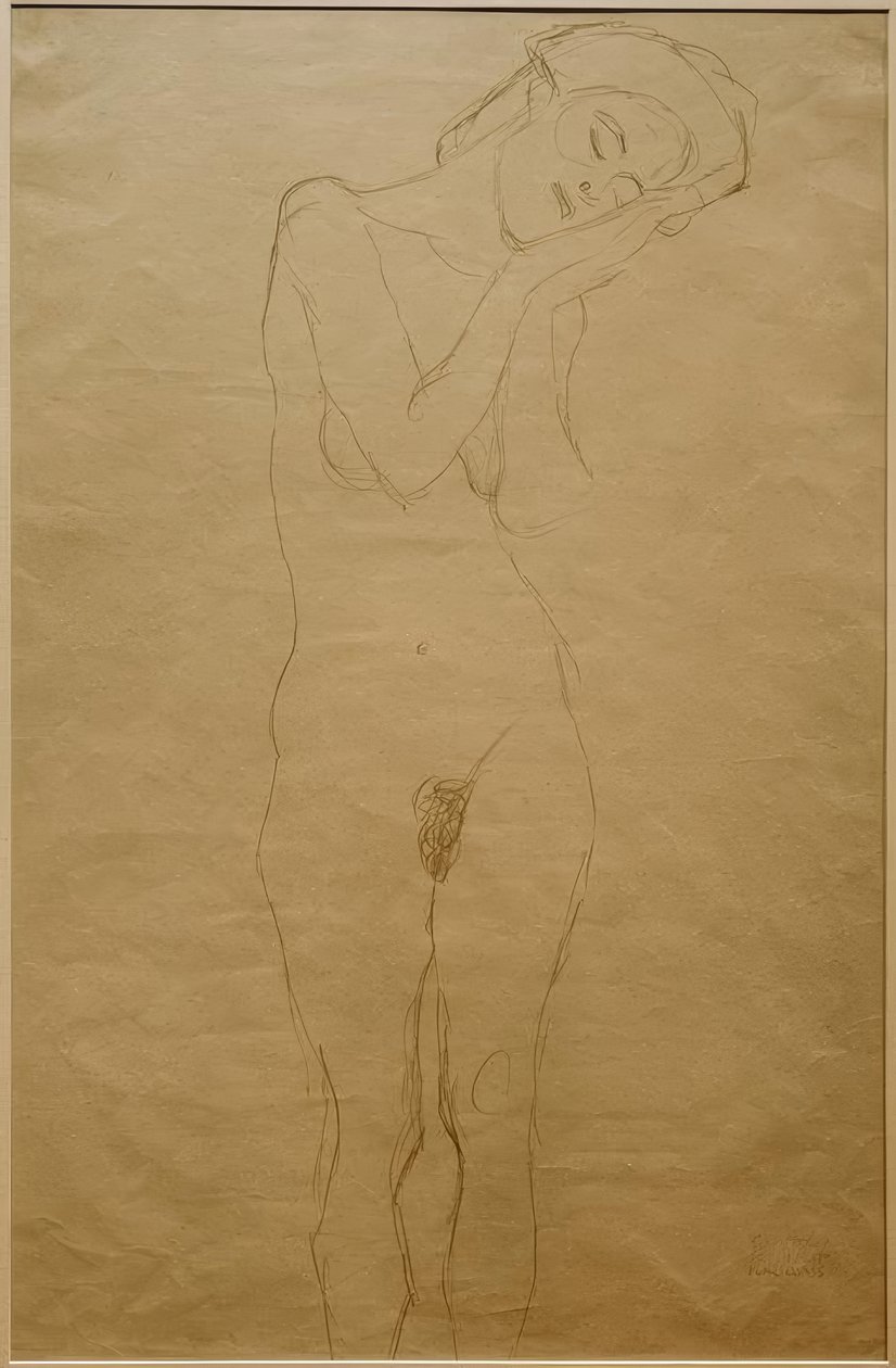 Nago z przodu, ręce na policzku autorstwa Gustav Klimt