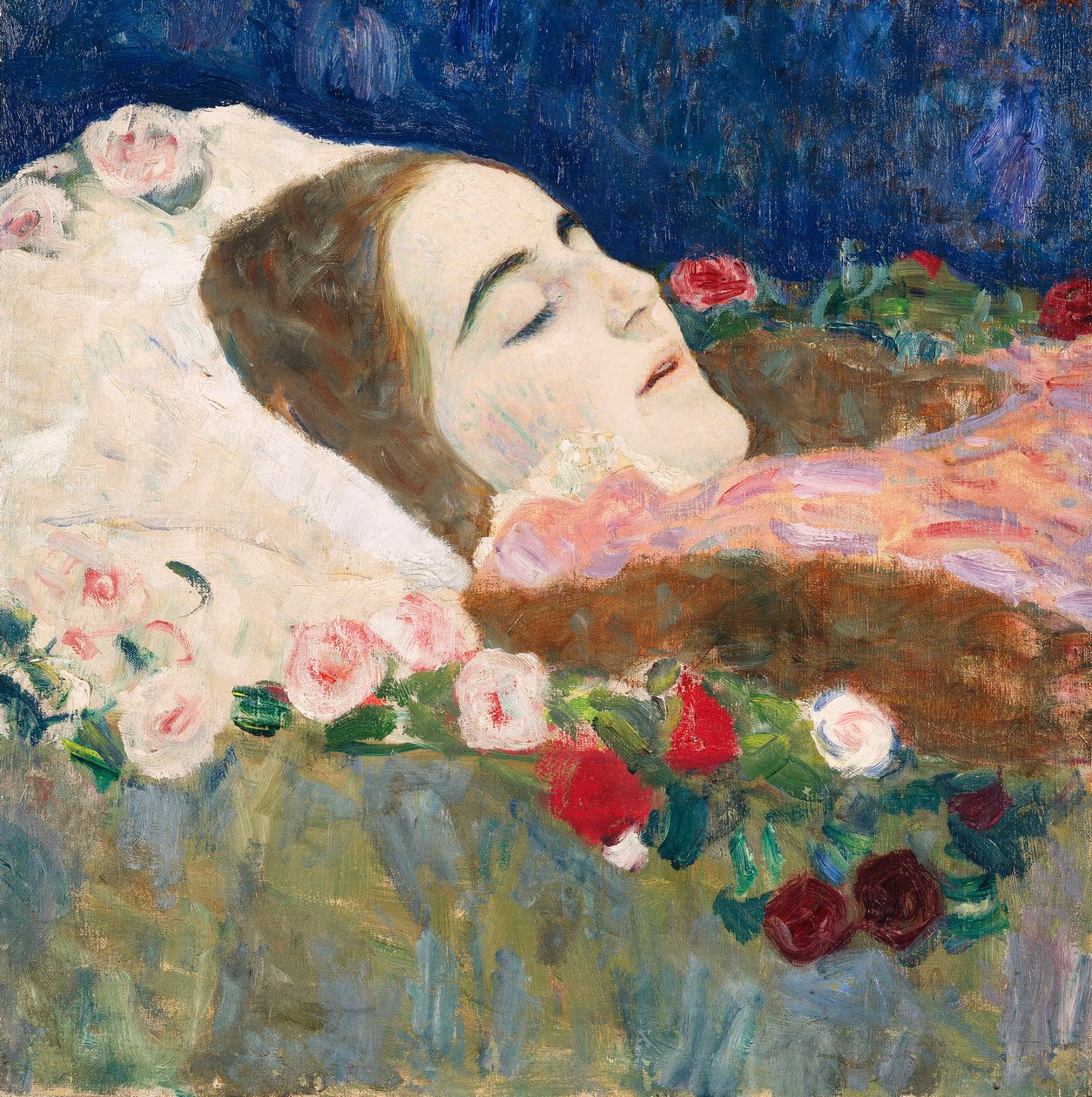 panna Ria Munk na łożu śmierci; Fraulein Ria Munk na łożu śmierci, ok. 1910 r. autorstwa Gustav Klimt