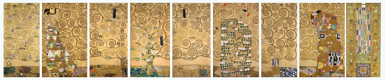 Dziewięć rysunków roboczych przedstawiających wykonanie fryzu mozaikowego w sali jadalnej Stoclet House w Brukseli autorstwa Gustav Klimt