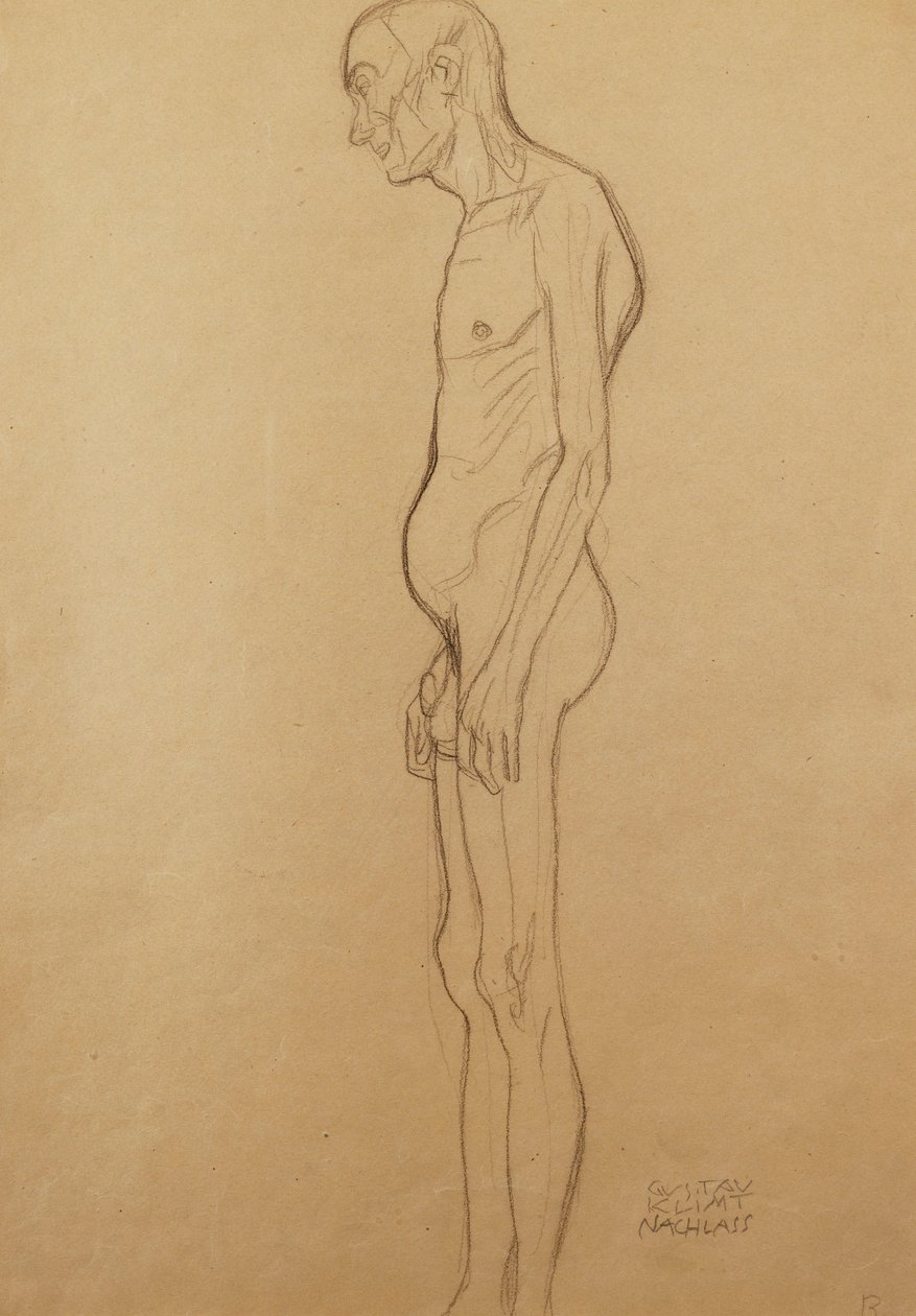 Mężczyźni nago; nagi mężczyzna po lewej stronie, autorstwa Gustav Klimt