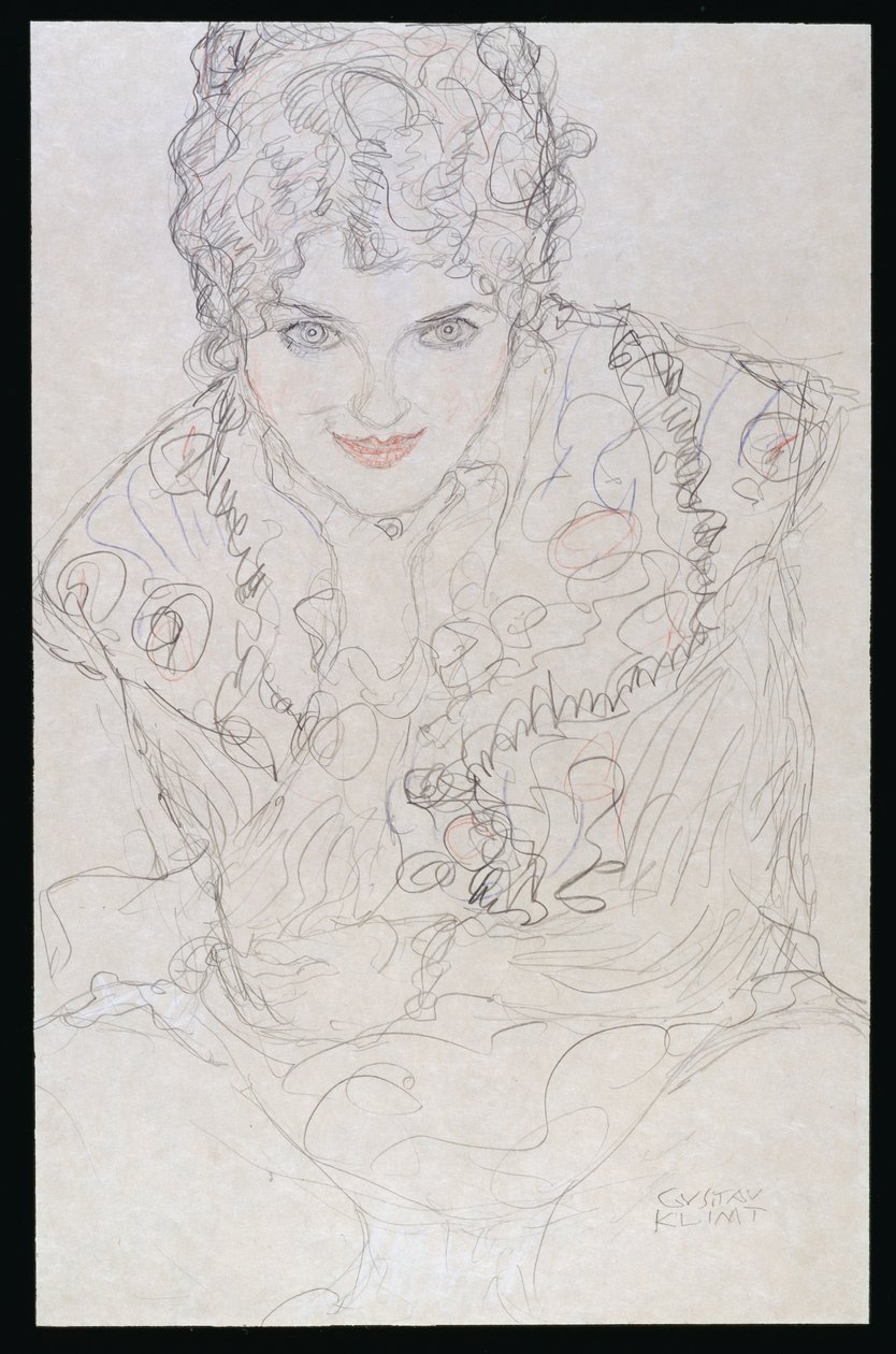 Portret z prawą ręką na brodzie, ok. 1917-18 autorstwa Gustav Klimt