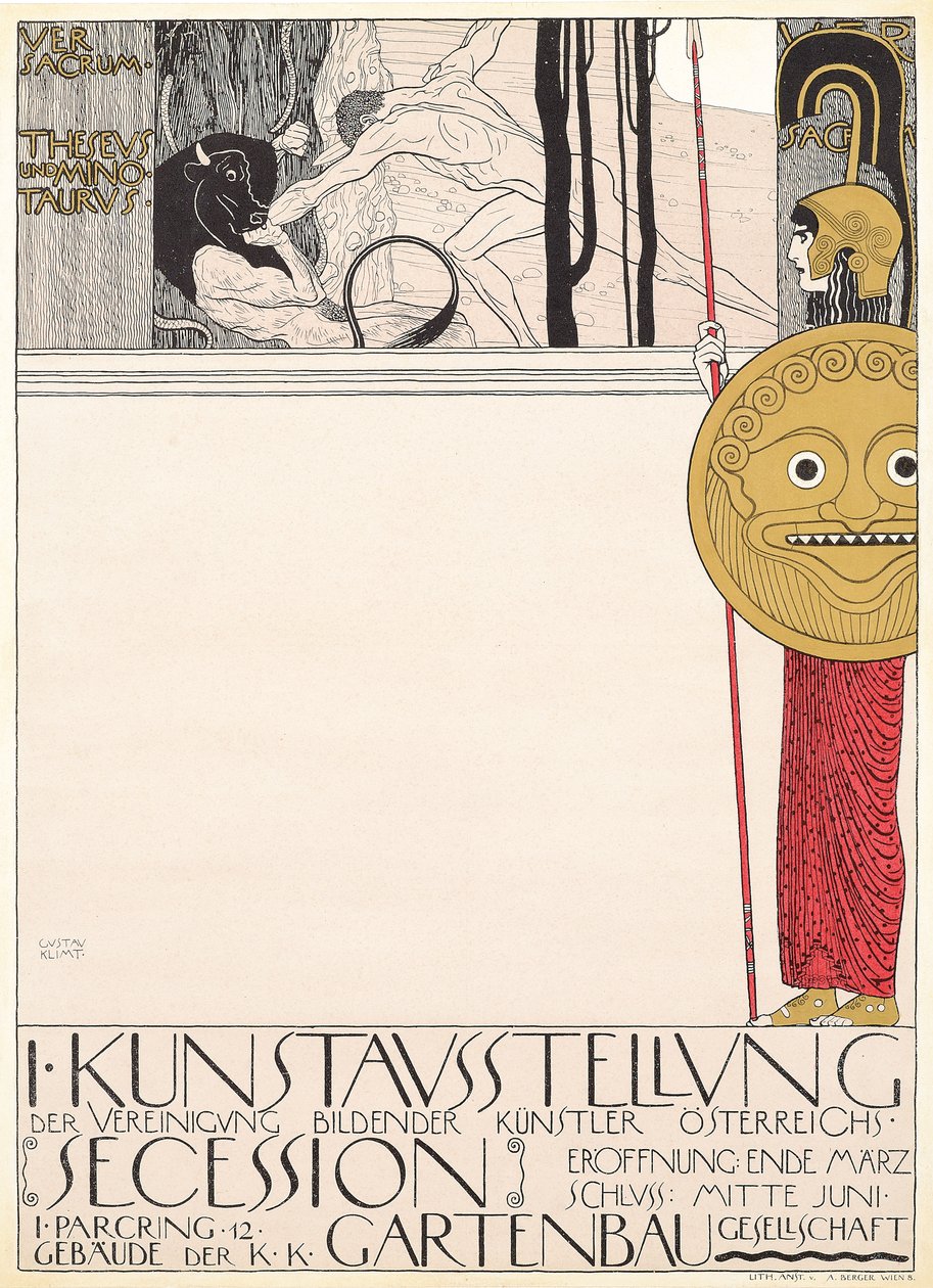 Plakat do pierwszej wystawy secesyjnej w Wiedniu w 1898 r. autorstwa Gustav Klimt