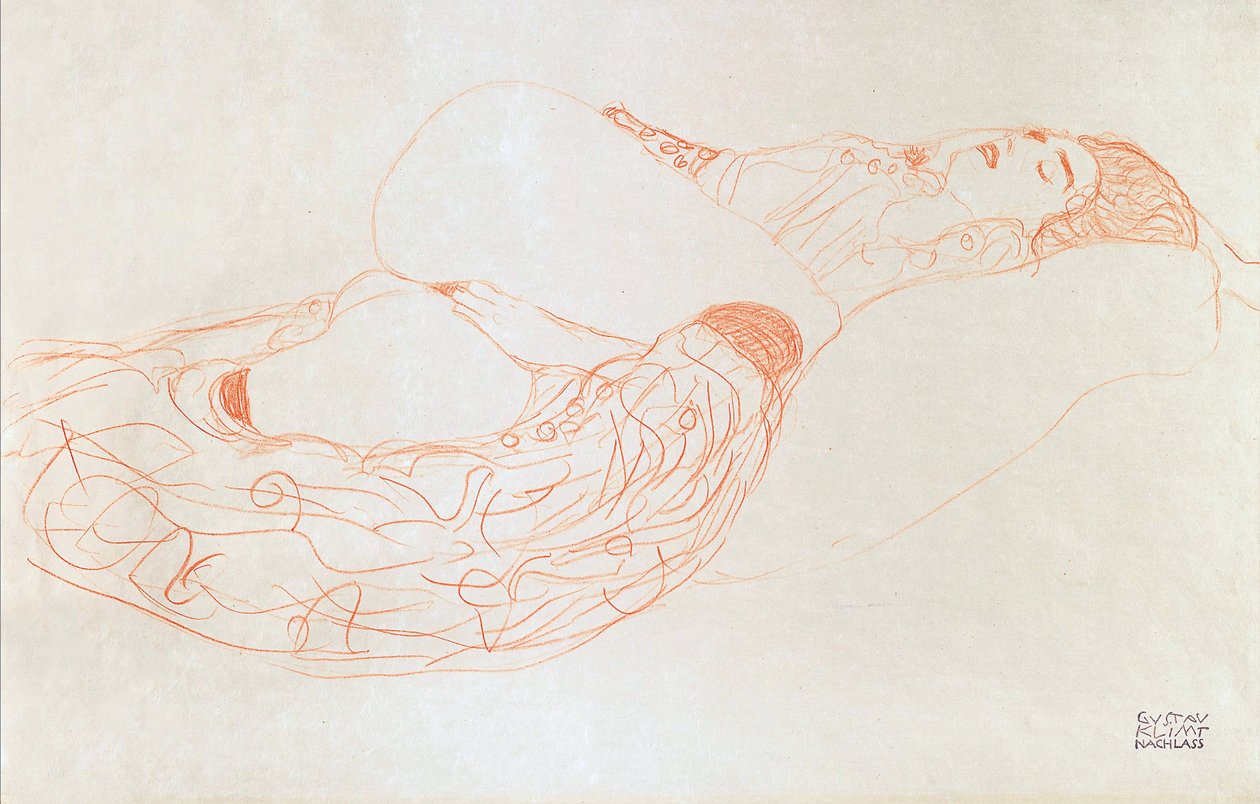 Półnaga pół-leżąca (masturbacja), 1912-13 (sangwina na papierze) autorstwa Gustav Klimt