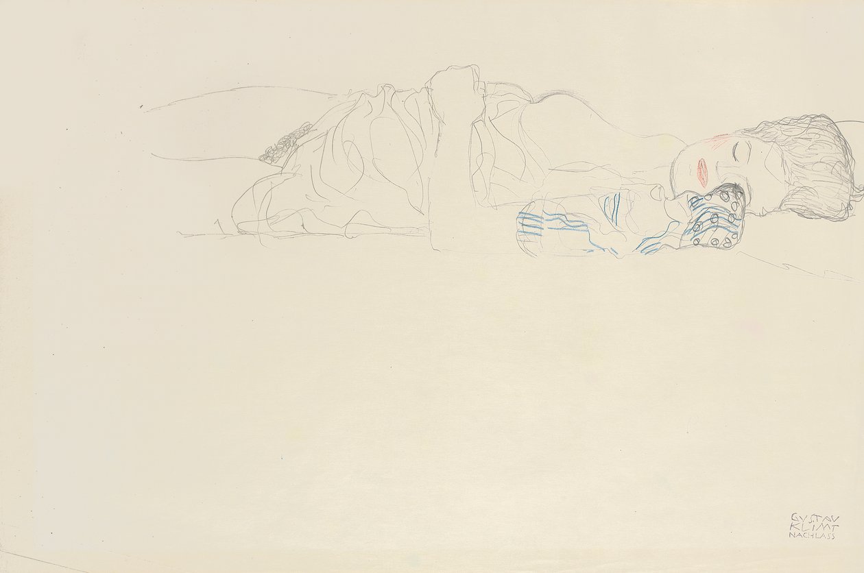 Półnagi w pozycji leżącej w prawo, ok. 1914-15 autorstwa Gustav Klimt