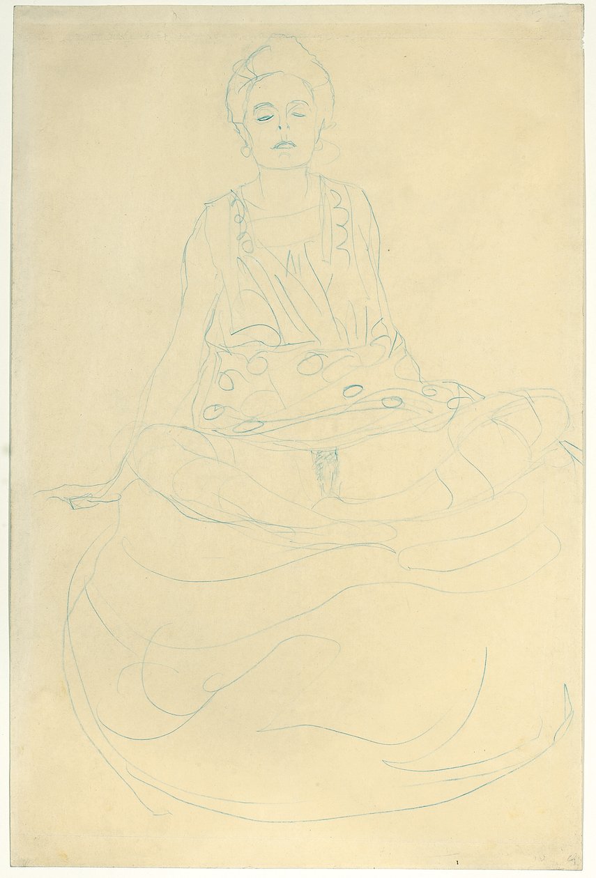 Siedzący do połowy długości Nude z przodu; Sitzender Halbakt von vorne, 1907 autorstwa Gustav Klimt