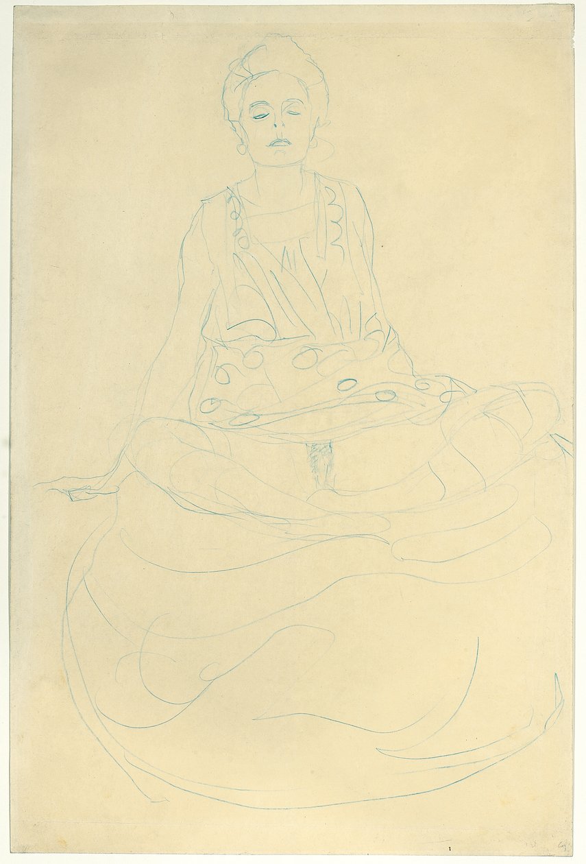 Siedzący półnagi od frontu, ok. 1907 (ołówek na papierze) autorstwa Gustav Klimt