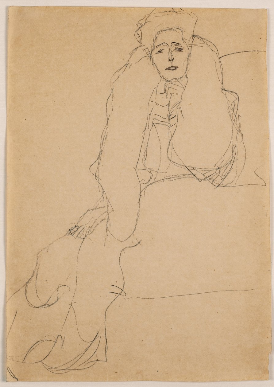 Siedząc po lewej stronie, górna część ciała pochylona do przodu; Siedzi w lewo, tułów z przodu, lewy podparty, 1904-1905 autorstwa Gustav Klimt