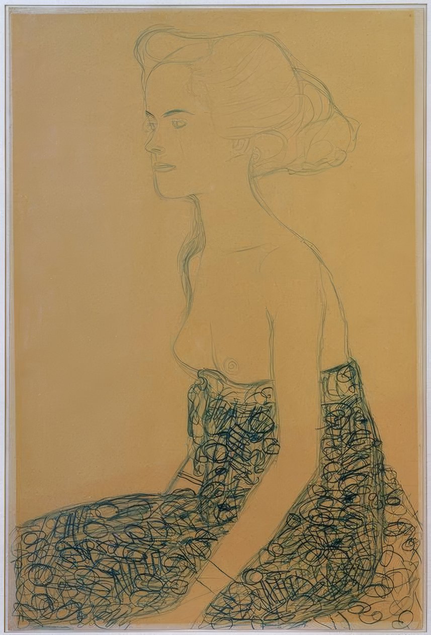 Siedząc pół aktu po lewej stronie autorstwa Gustav Klimt