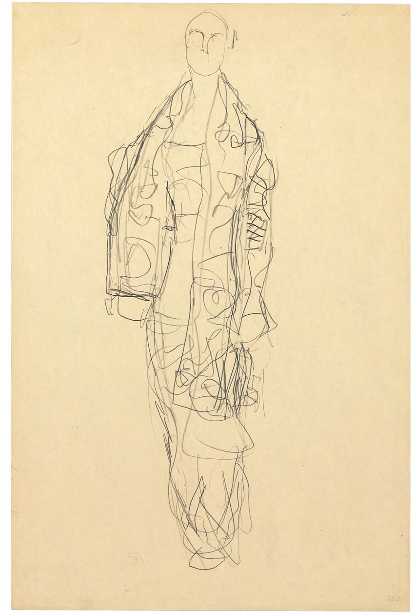 Stojąca dama z peleryną, ok. 1914-16 (ołówek na papierze) autorstwa Gustav Klimt
