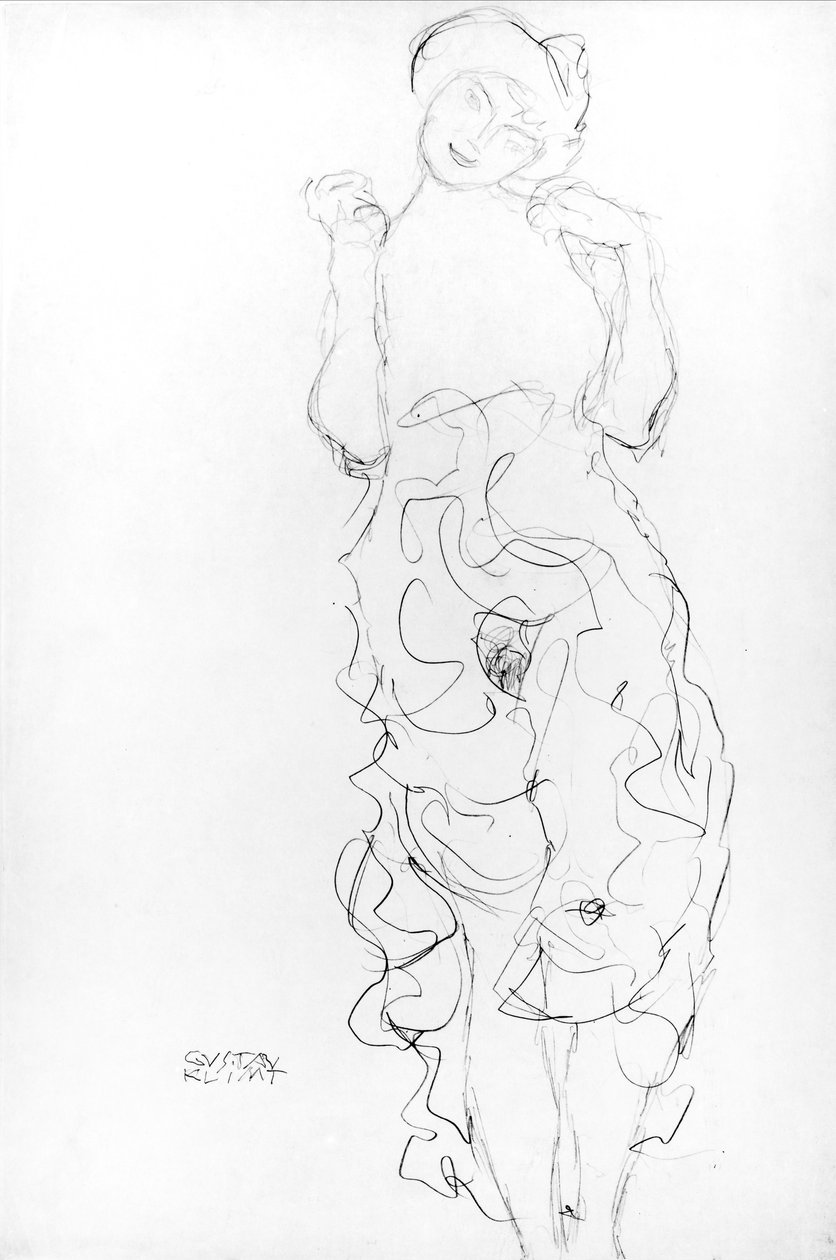 Akt stojący z podniesionymi rękami, ok. 1917/18 (ołówek na papierze) (zdjęcie b/w) autorstwa Gustav Klimt