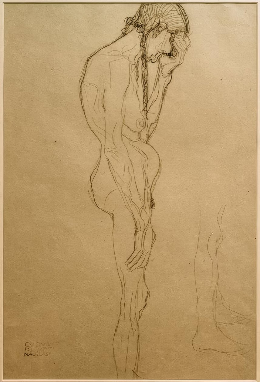 Stojąca stara kobieta z profilu po prawej stronie, badanie nóg autorstwa Gustav Klimt