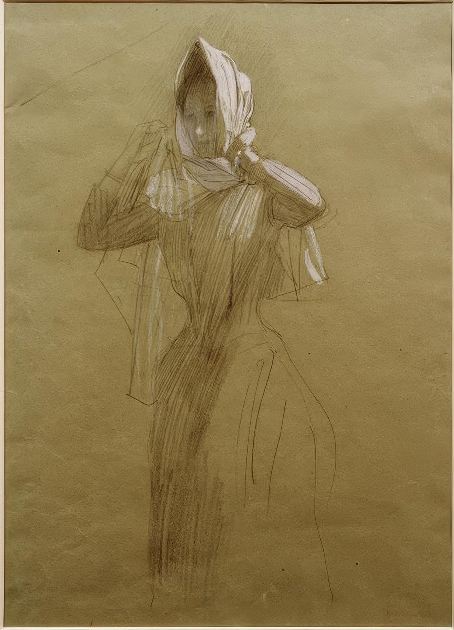 Stojąca młoda kobieta, owijająca chustę autorstwa Gustav Klimt