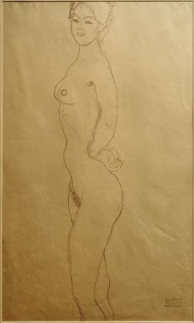 Stojący akt kobiecy po lewej stronie, ręka w ... autorstwa Gustav Klimt