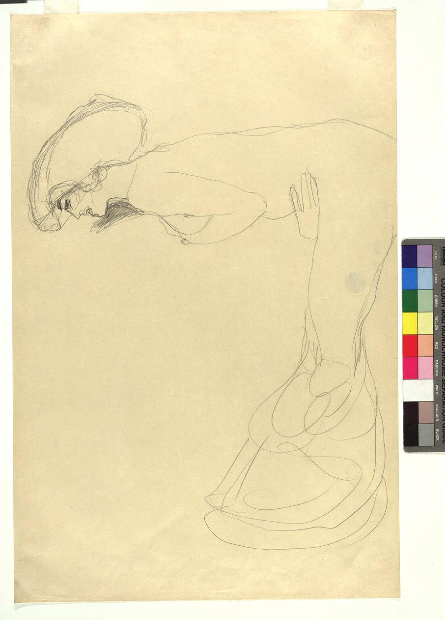 Studie zu einer nach vorne gebeugten weiblichen Gestalt im Profil nach links autorstwa Gustav Klimt