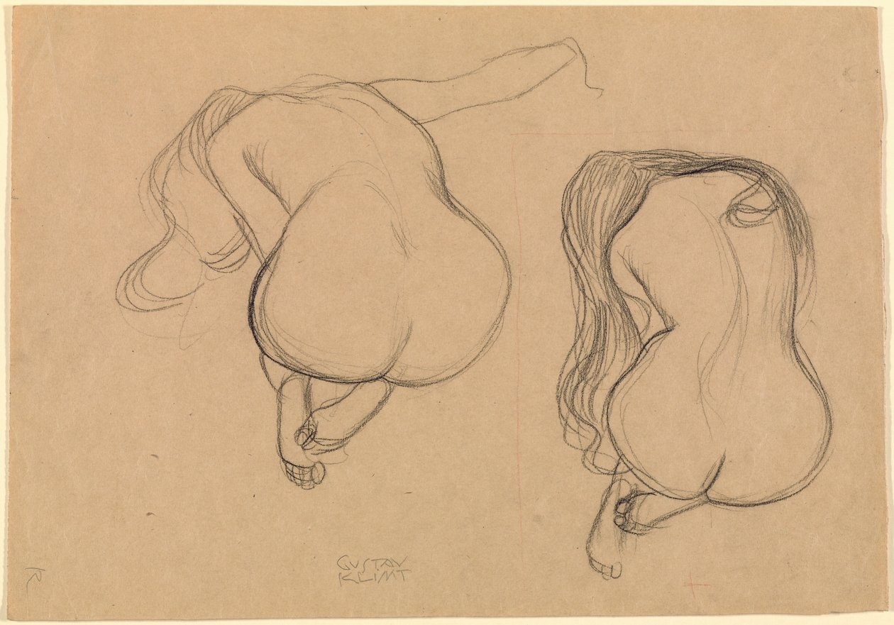Dwa studia przedstawiające siedzącą aktkę o długich włosach autorstwa Gustav Klimt