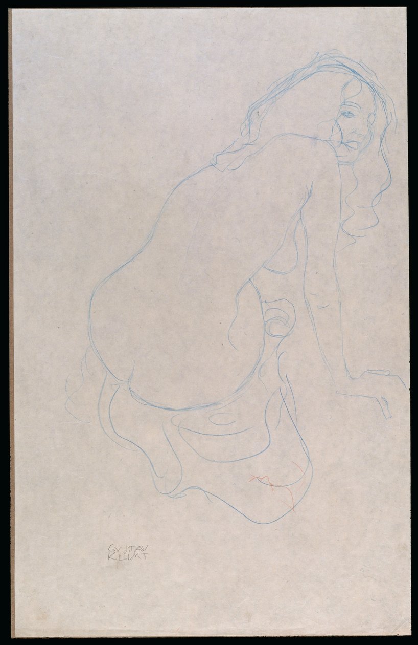 Kobieta pochylona w prawo z długimi włosami, ok. 1910-11 autorstwa Gustav Klimt