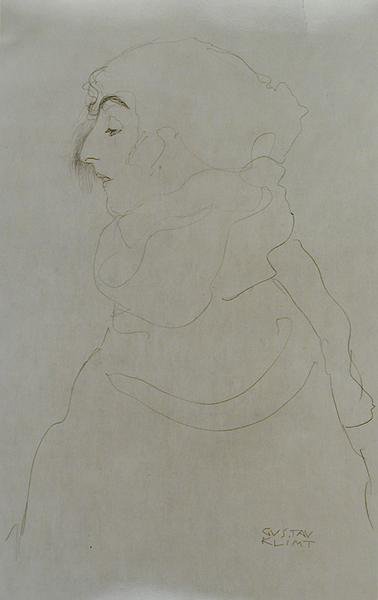 Kobieta w profilu, c.1904-06 (ołówek na papierze) (zdjęcie czarno-białe) autorstwa Gustav Klimt