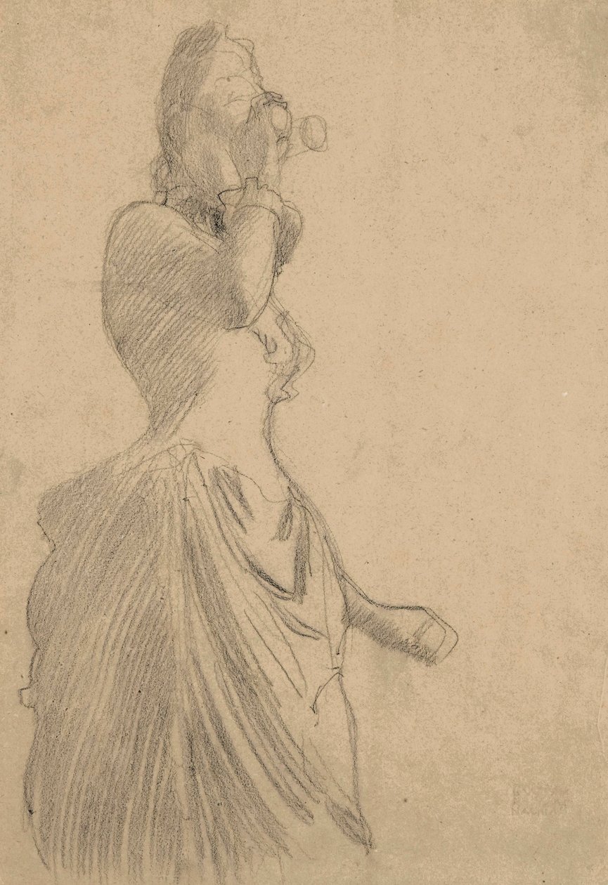 Kobieta z lornetką, ok. 1888 (czarna kreda na barwionym papierze) autorstwa Gustav Klimt