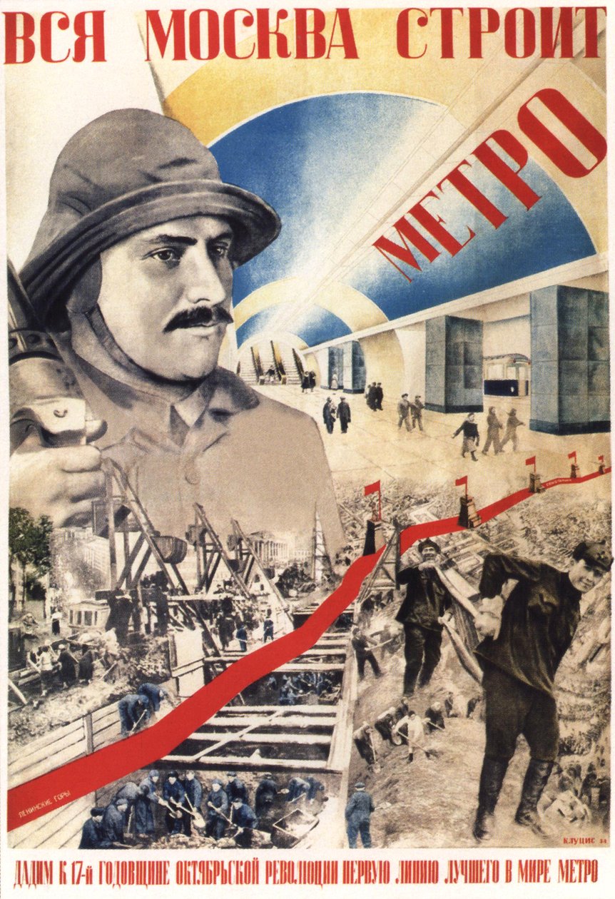 Cała Moskwa buduje plakat metra, 1934 autorstwa Gustav Klutsis