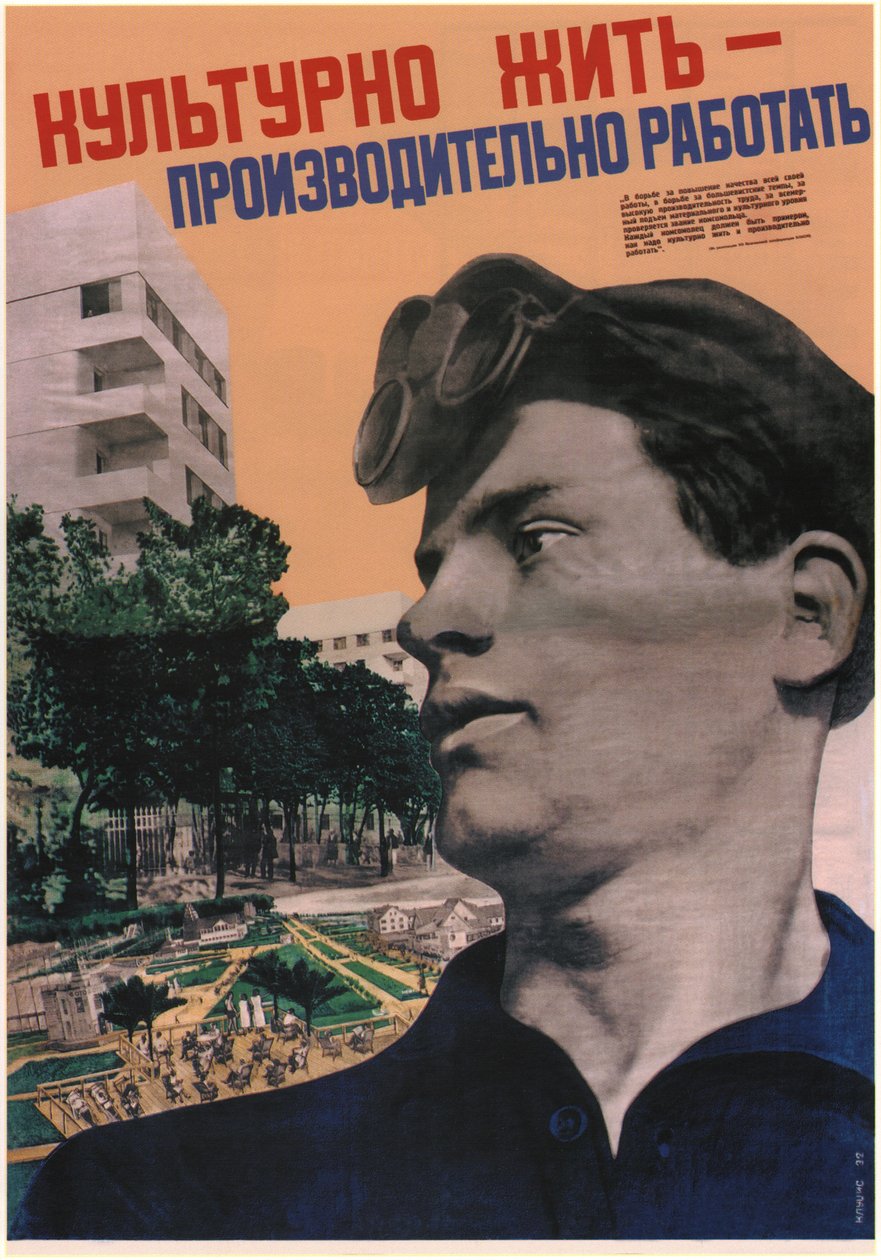 Życie w kulturze - praca z wysoką produktywnością, 1932 autorstwa Gustav Klutsis