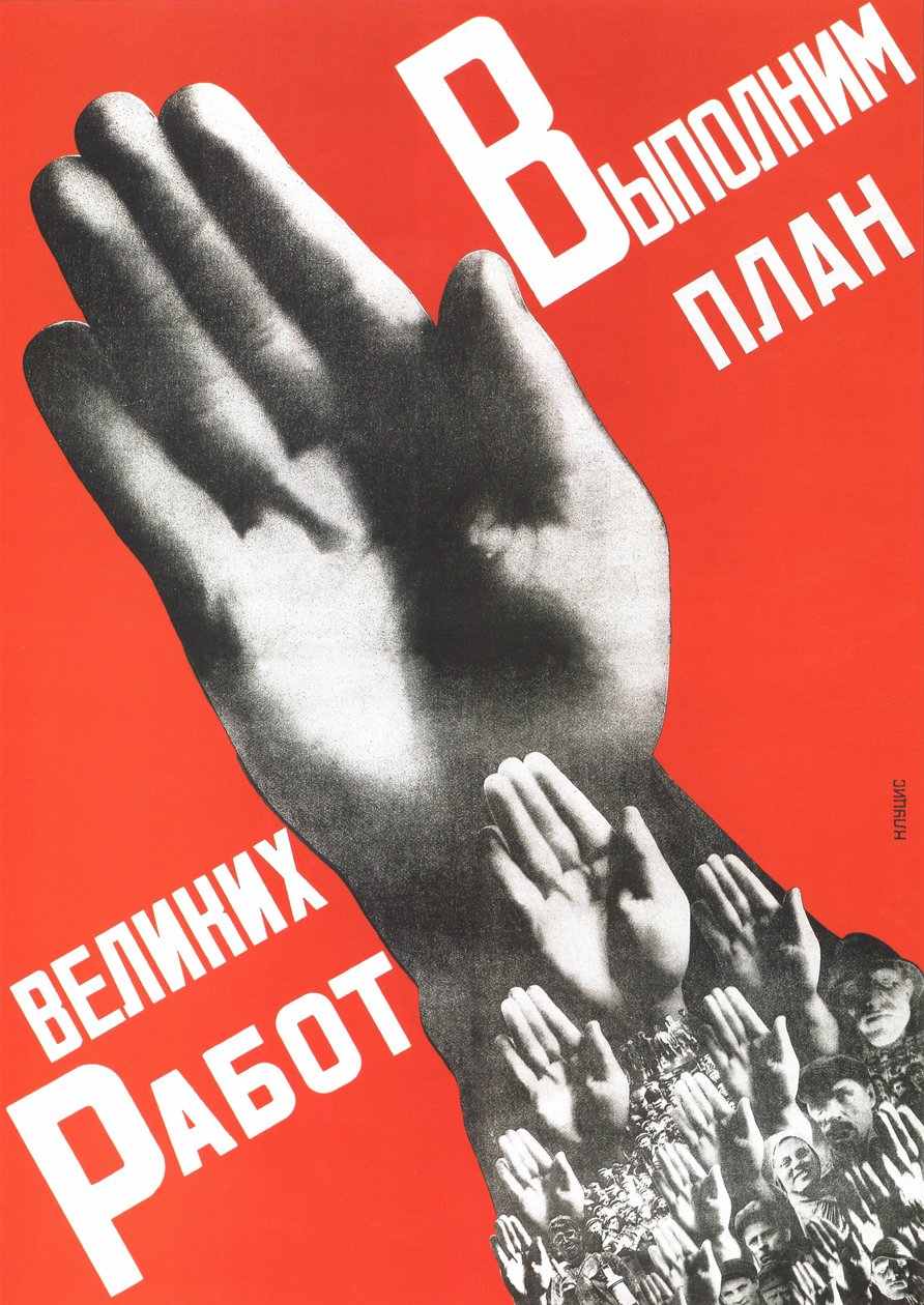 Plakat „Wypełnijmy plan wielkich projektów”, 1930 autorstwa Gustav Klutsis