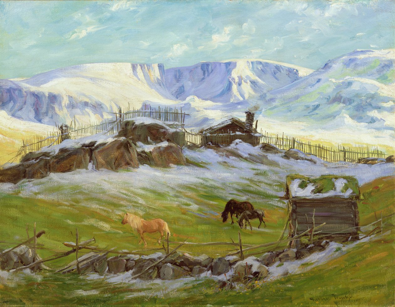 Poranne słońce nad górą, Vaga (olej na płótnie) autorstwa Gustav Wentzel