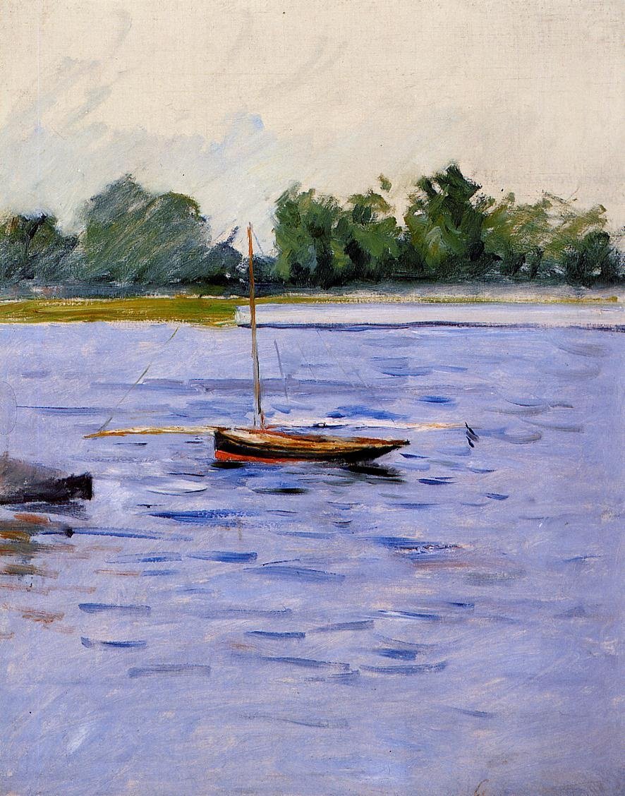 Łódź na kotwicy na Sekwanie autorstwa Gustave Caillebotte