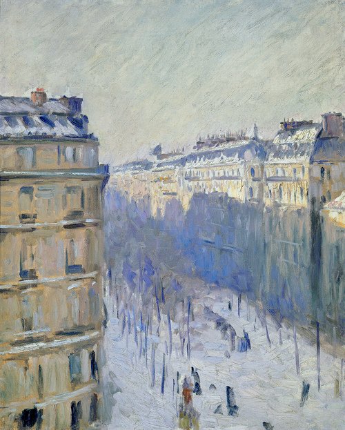 Boulevard Haussmann, efekt śniegu (Flers) autorstwa Gustave Caillebotte