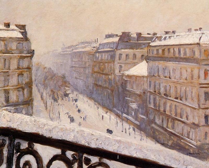 Bulwar Haussmanna, efekt śniegu autorstwa Gustave Caillebotte