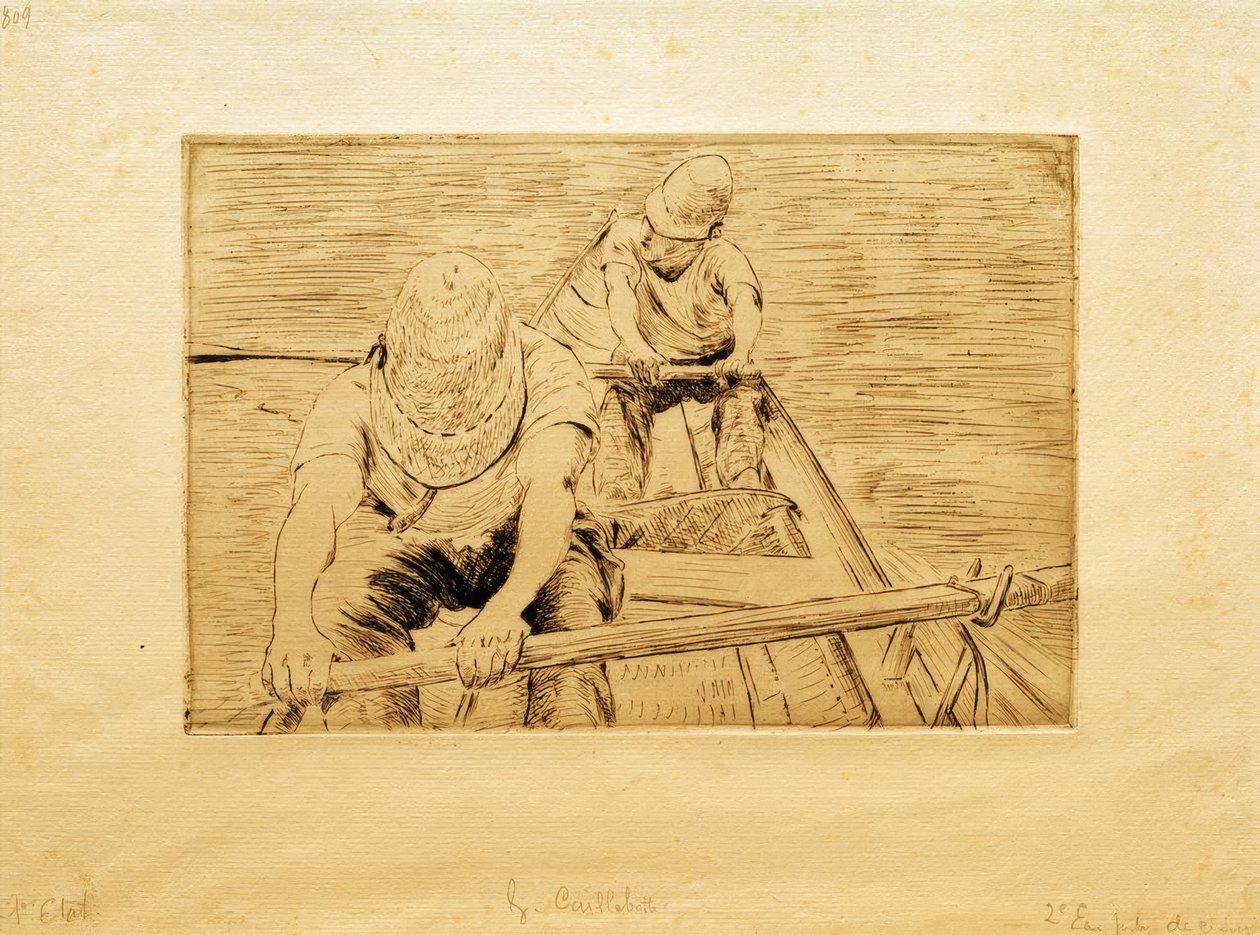Kajakarze wiosłujący po Yerres autorstwa Gustave Caillebotte