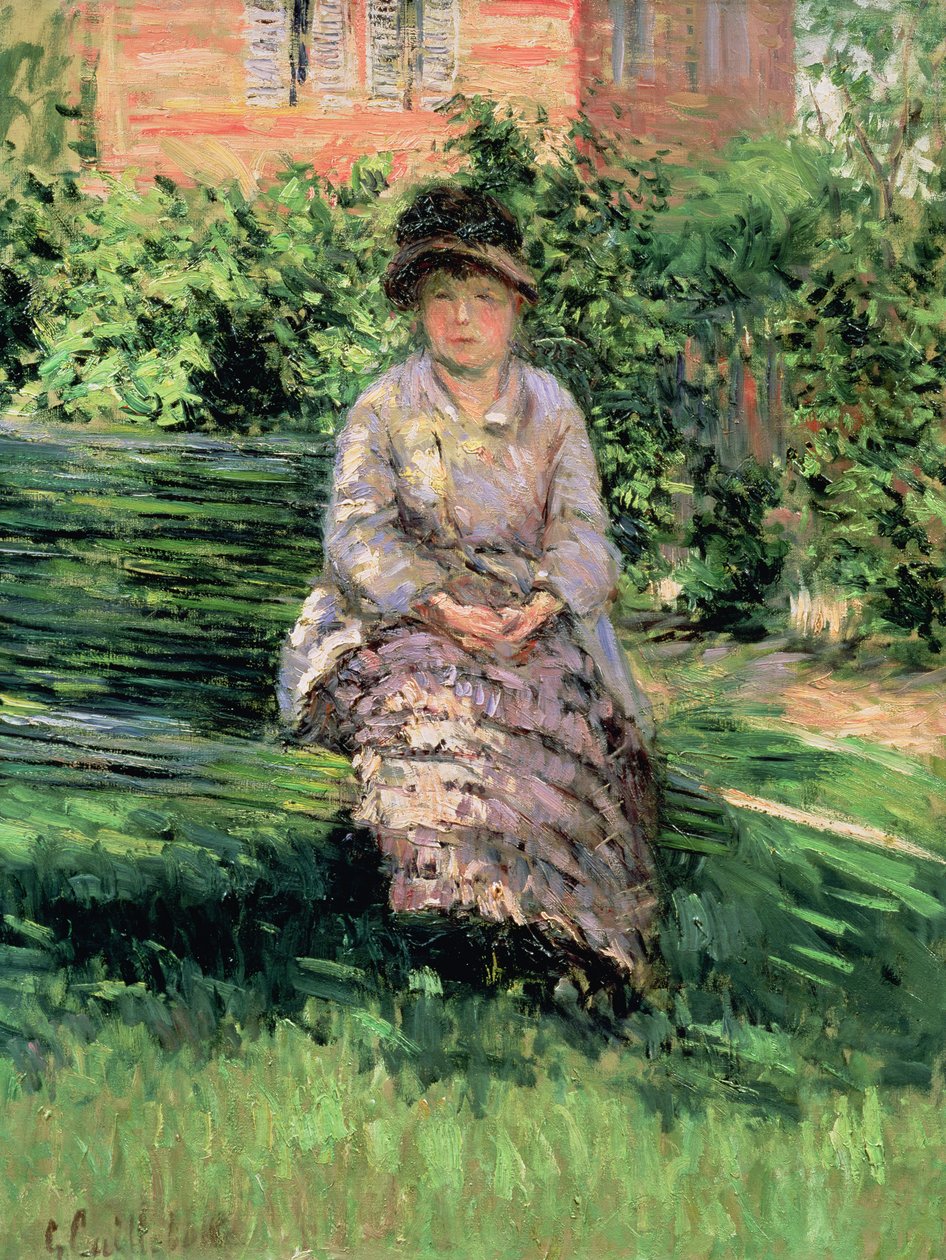 Madame Renoir (1860-1915) w ogrodzie Petit-Gennevilliers, c.1891 autorstwa Gustave Caillebotte
