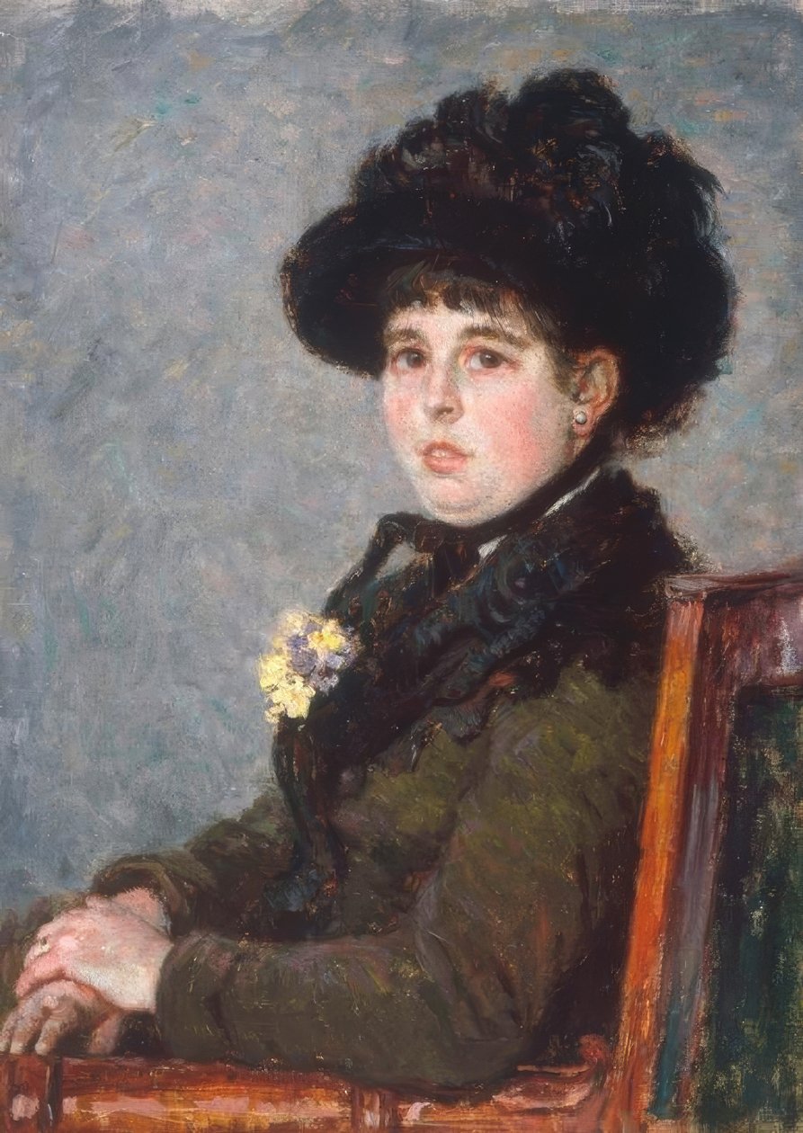 Portret kobiety w kapeluszu z piórami autorstwa Gustave Caillebotte