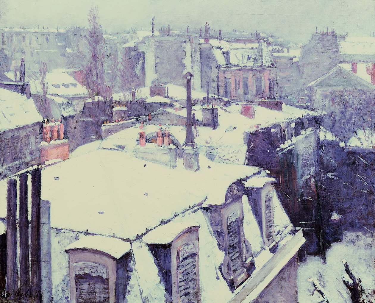 Widok dachów (efekt śniegu) lub dachy pod śniegiem, 1878 autorstwa Gustave Caillebotte