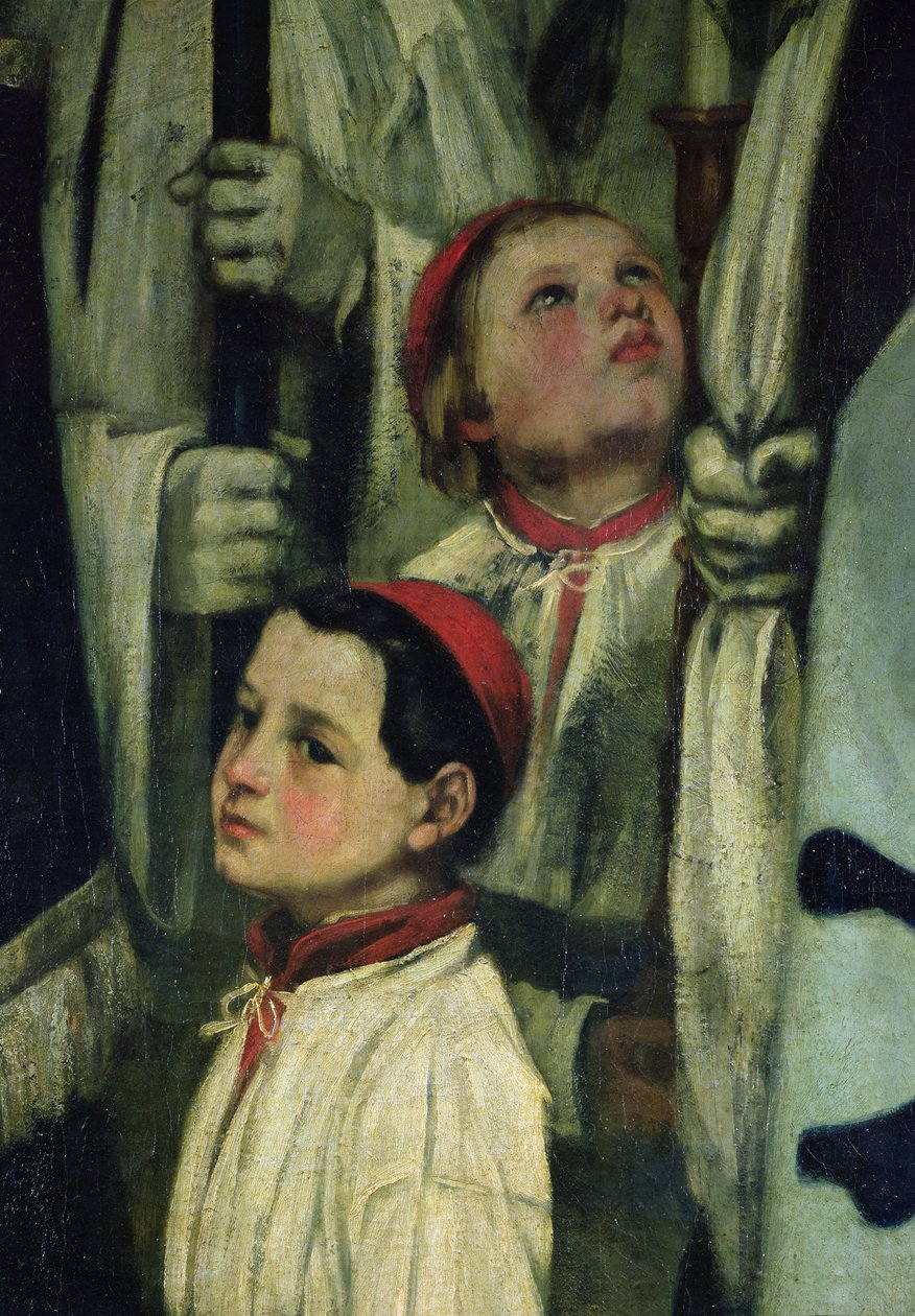 Pogrzeb w Ornans fragment chórzysty, 1849-1850 olej na płótnie autorstwa Gustave Courbet