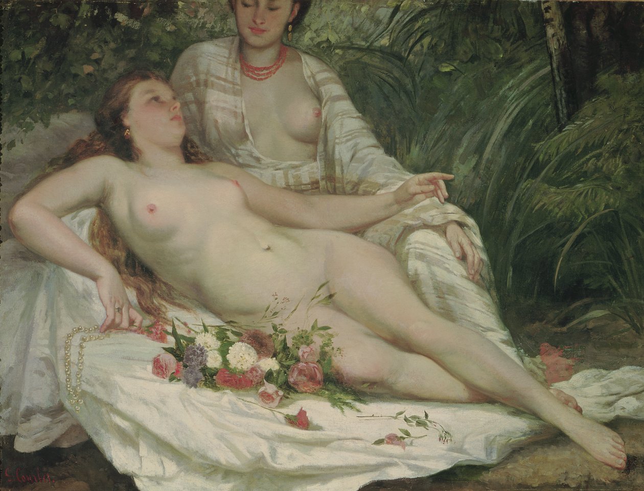 Kąpiące się lub dwie nagie kobiety autorstwa Gustave Courbet