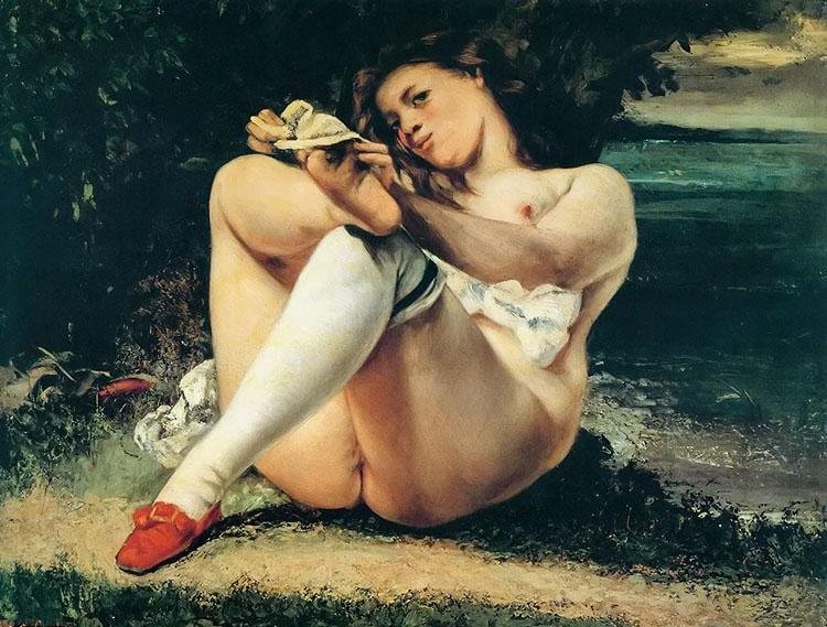 Kobieta w białych pończochach autorstwa Gustave Courbet