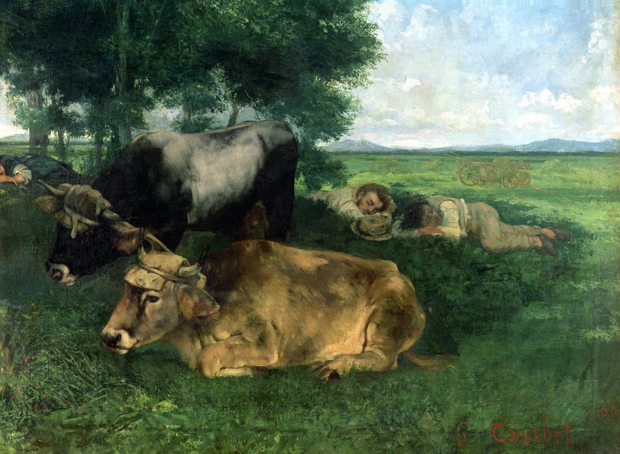La Siesta зүүлт la saison des foins (мөн модны дор унтаж буй амьтдын дэлгэрэнгүй мэдээлэл), 1867, поли autorstwa Gustave Courbet