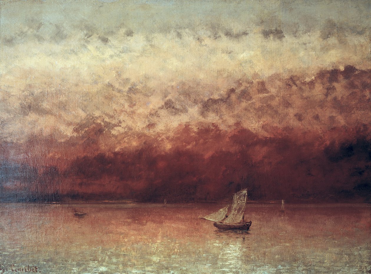 Jezioro Leman z zachodzącym słońcem, ok. 1876 r. autorstwa Gustave Courbet