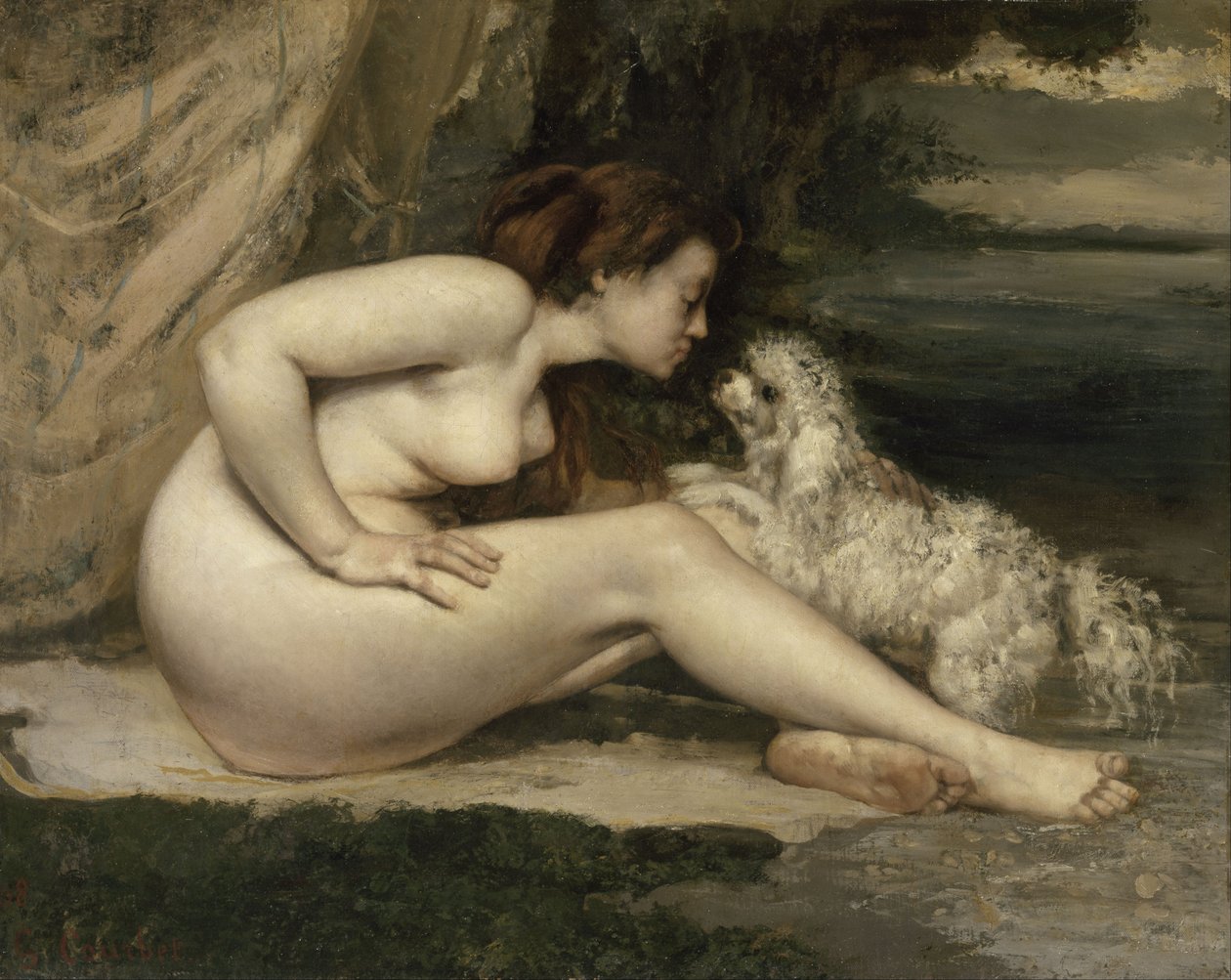 Naga kobieta z psem autorstwa Gustave Courbet