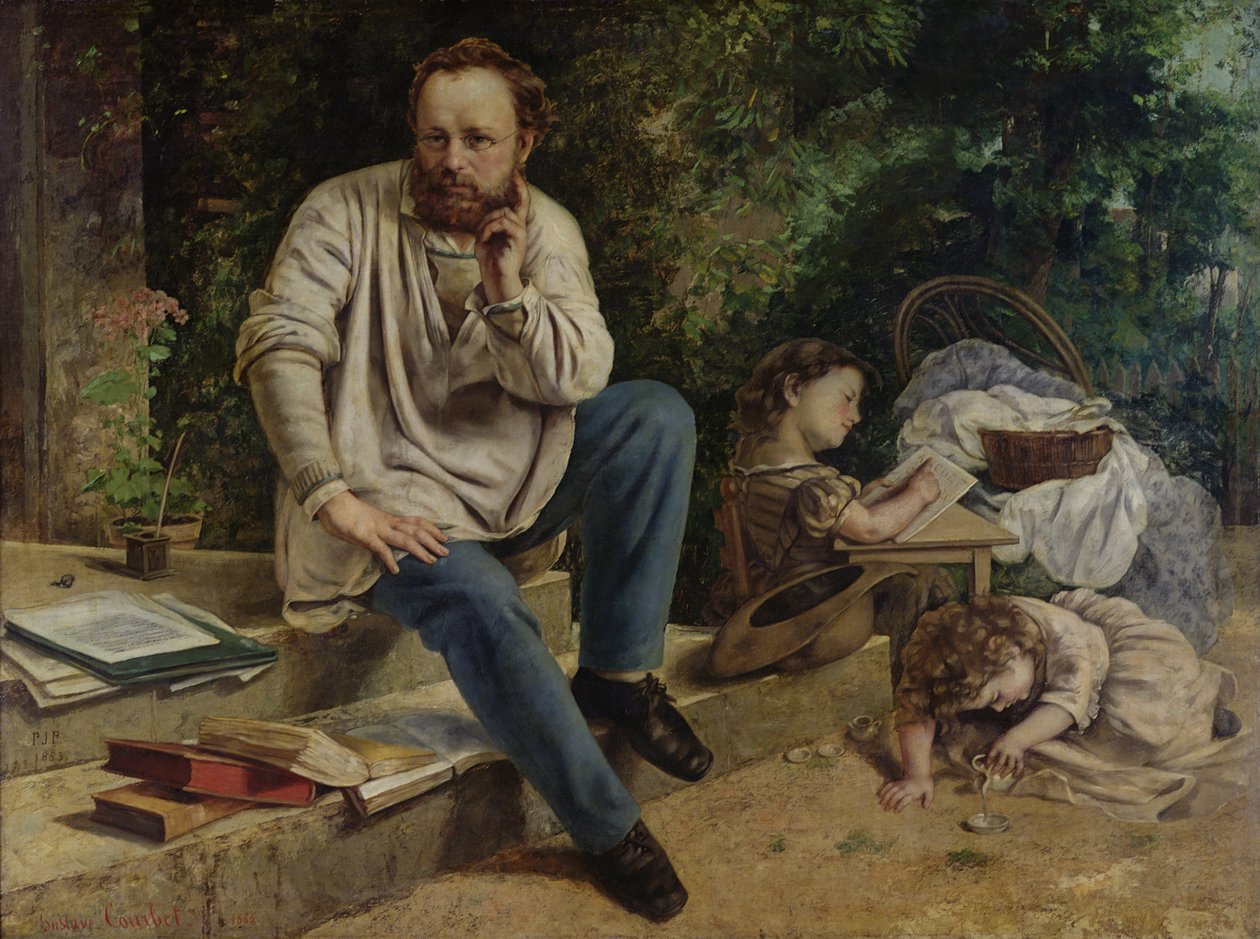 Pierre Joseph Proudhon (1809-65) i jego dzieci w 1853, 1865 (szczegóły w 99577) autorstwa Gustave Courbet
