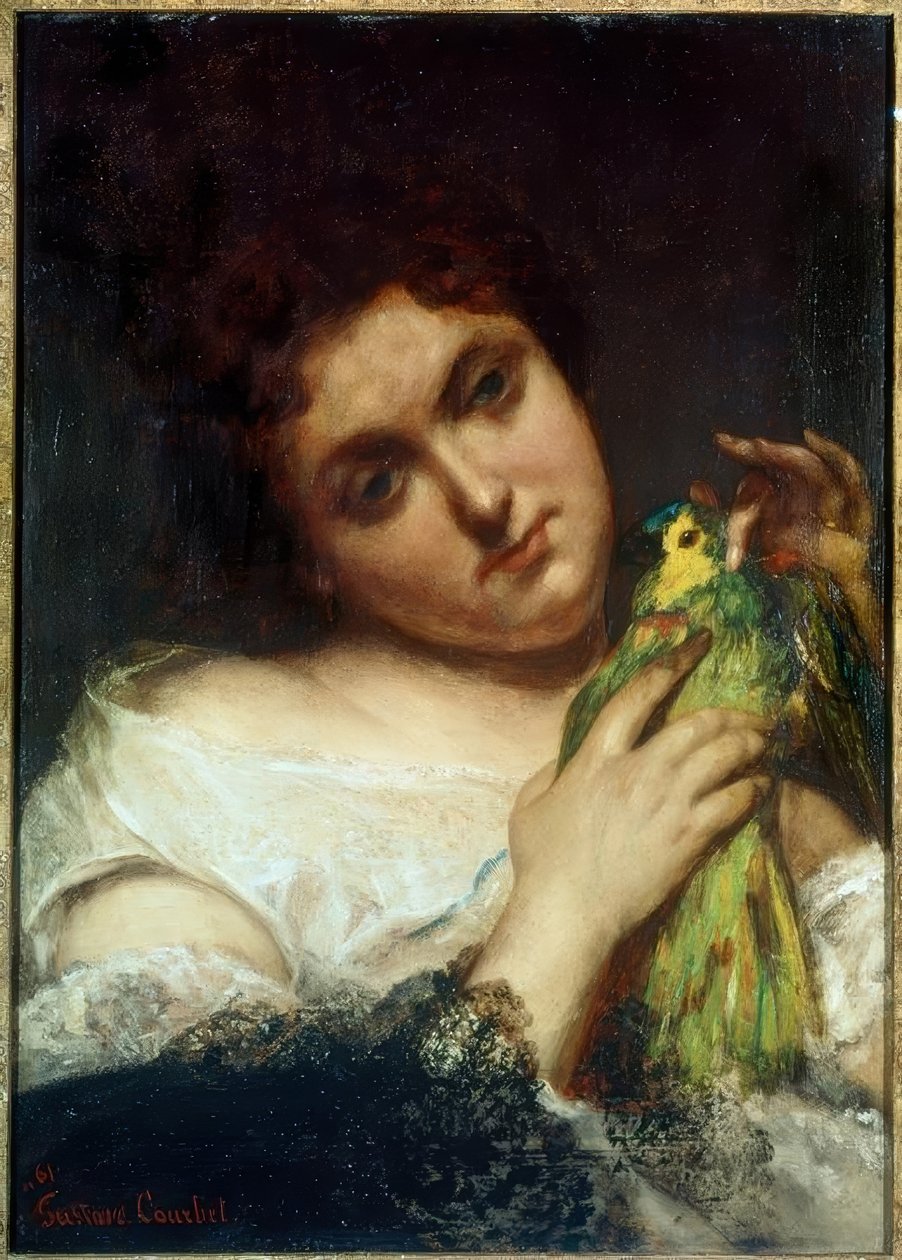 Portret kobiety niosącej papugę (La femme au parroquet autorstwa Gustave Courbet