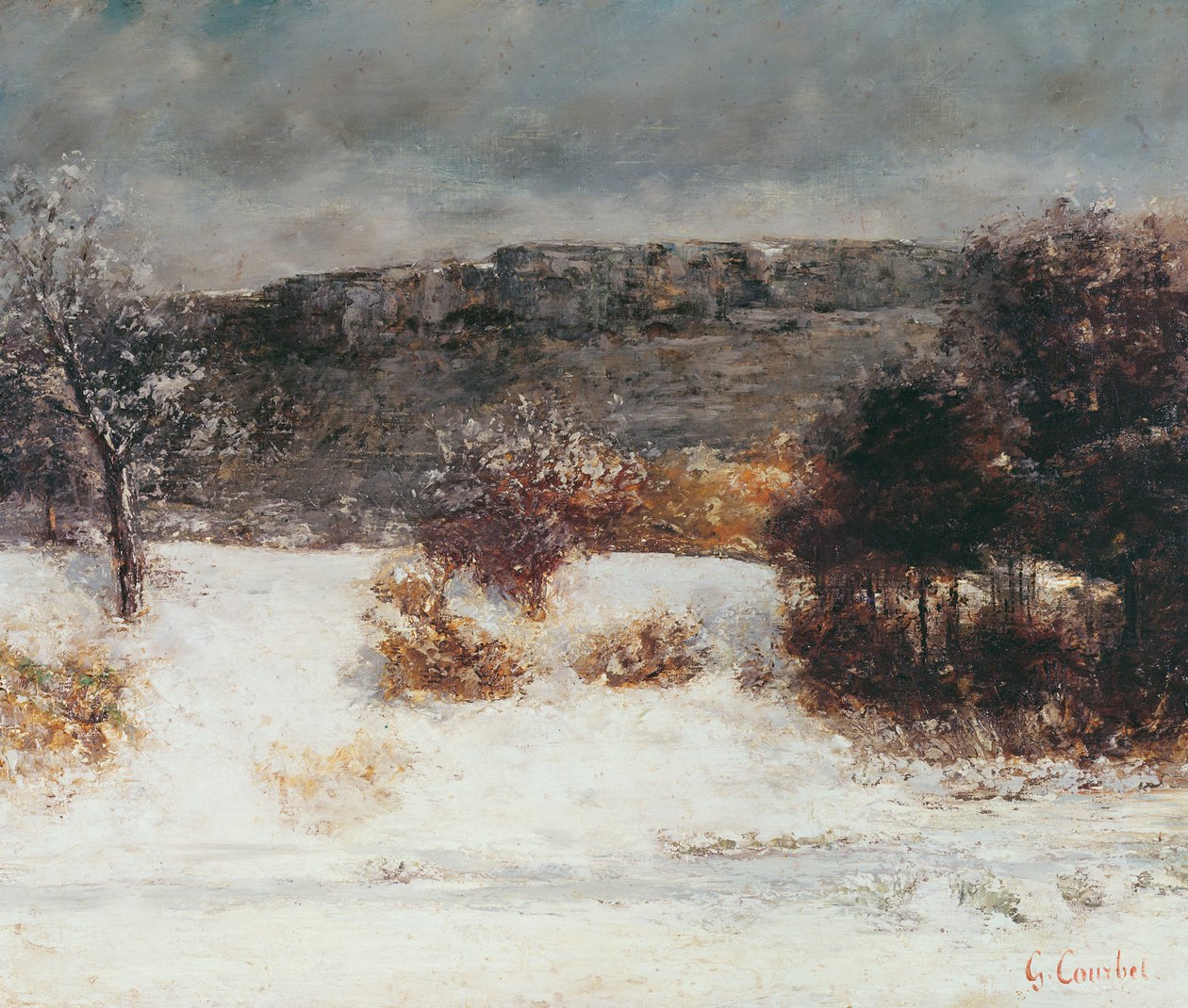 Śnieżny krajobraz (Dolina Loue), ok. 1876 r. autorstwa Gustave Courbet