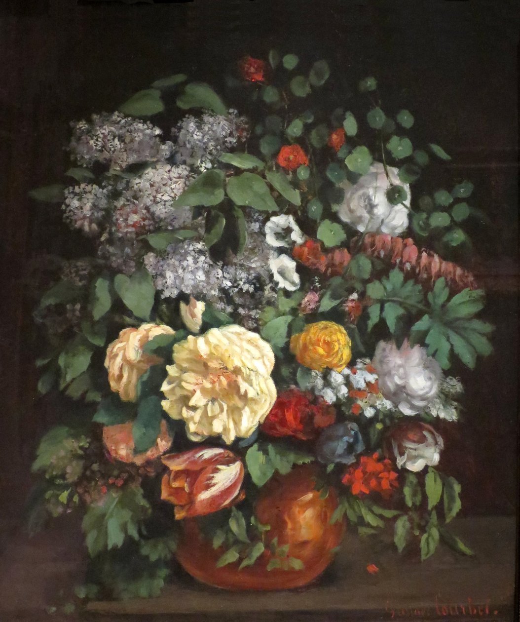 Wazon bzu, róż i tulipanów autorstwa Gustave Courbet