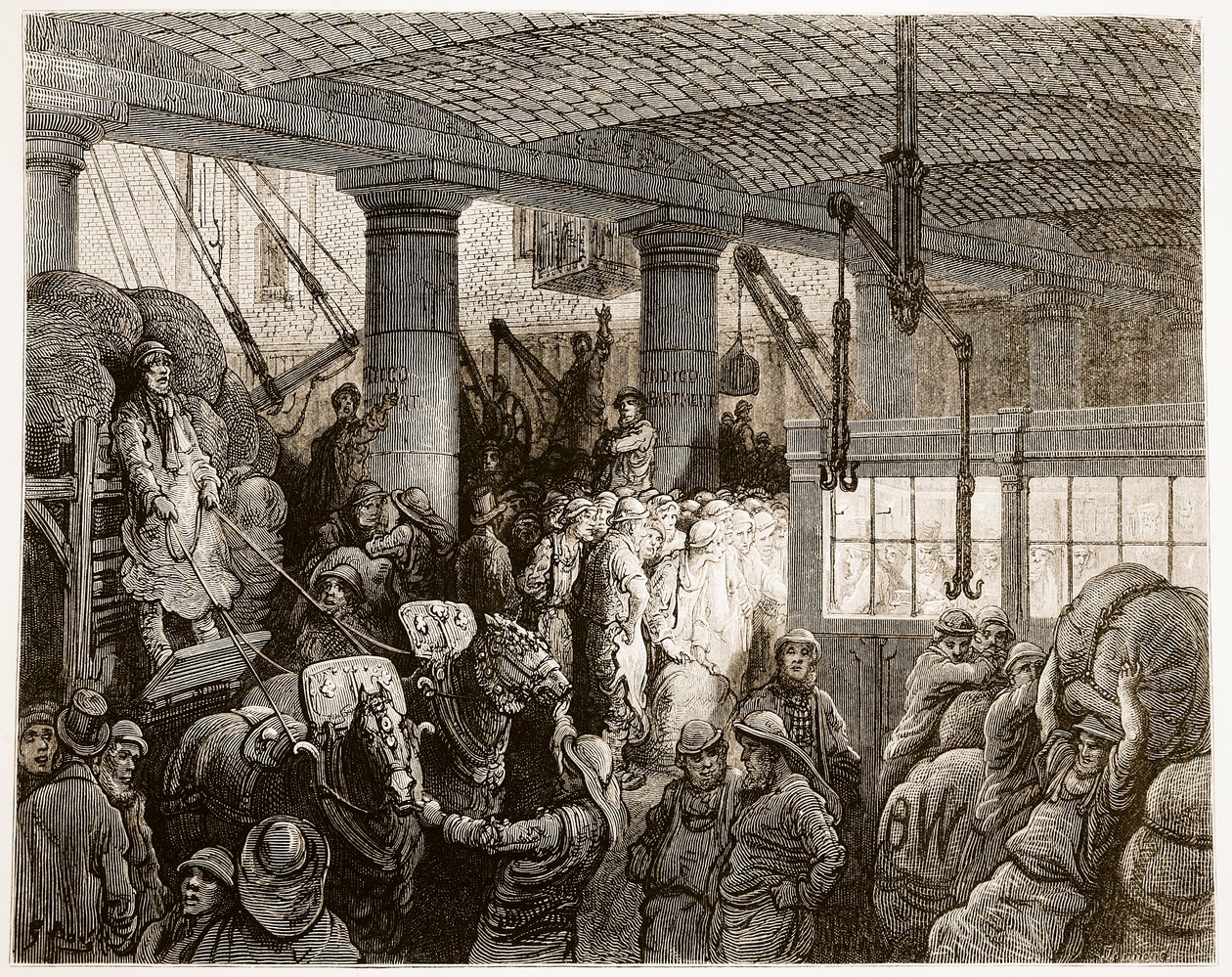 A Riverside Street, z „Londynu, pielgrzymka”, napisana przez Williama Blancharda Jerrolda (1826-84) i grawerowana przez Charlesa Laplante (zm. 1903) pub. 1872 autorstwa Gustave Dore