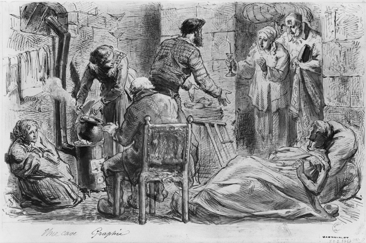 Album Oblężenia Paryża, piwnica (pióro i brązowy tusz i ołówek na papierze) autorstwa Gustave Dore