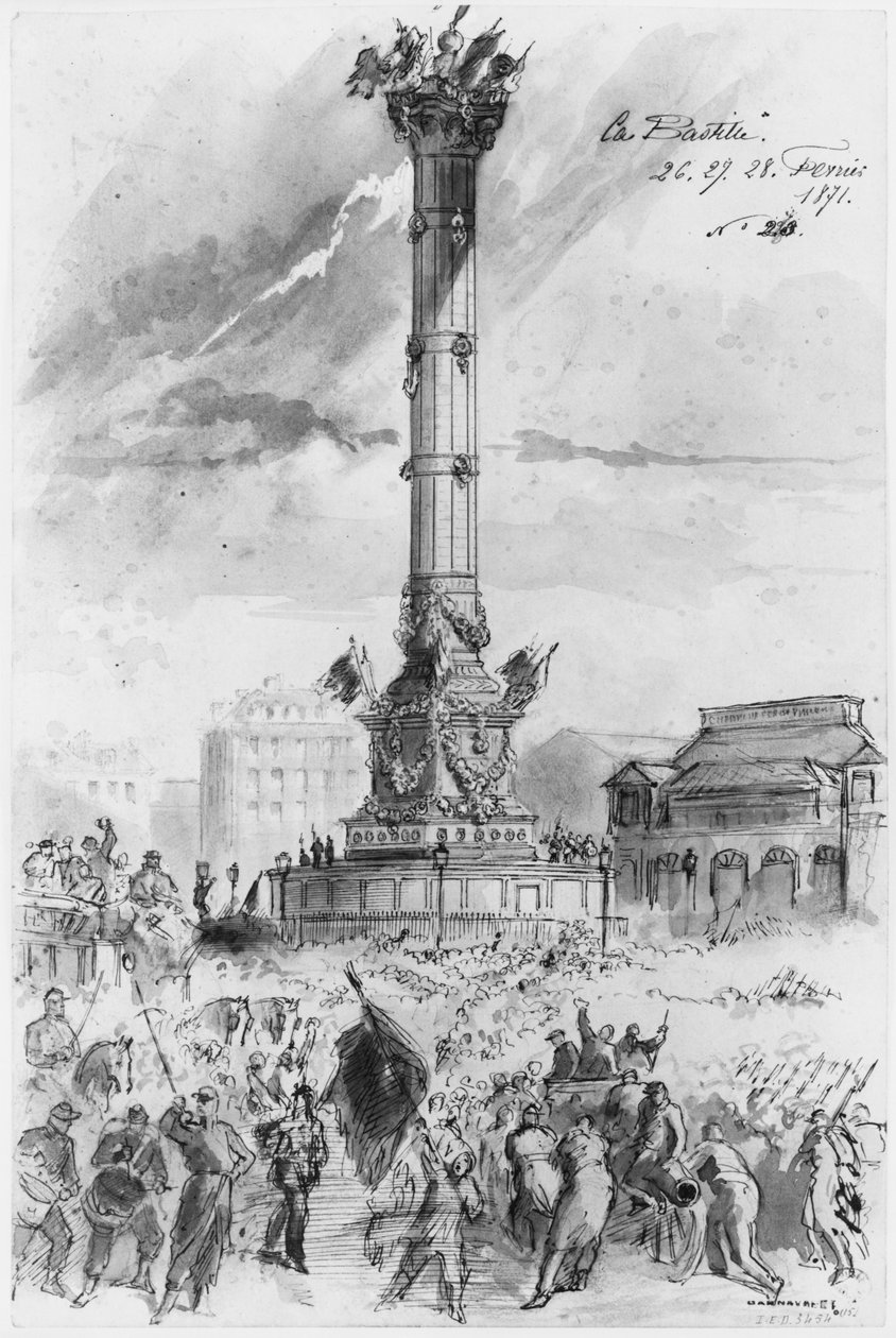 Album Oblężenia Paryża, Bastylii, 26, 27, 28 lutego 1871 (pióro i brązowy tusz do prania i ołówek na papierze) autorstwa Gustave Dore