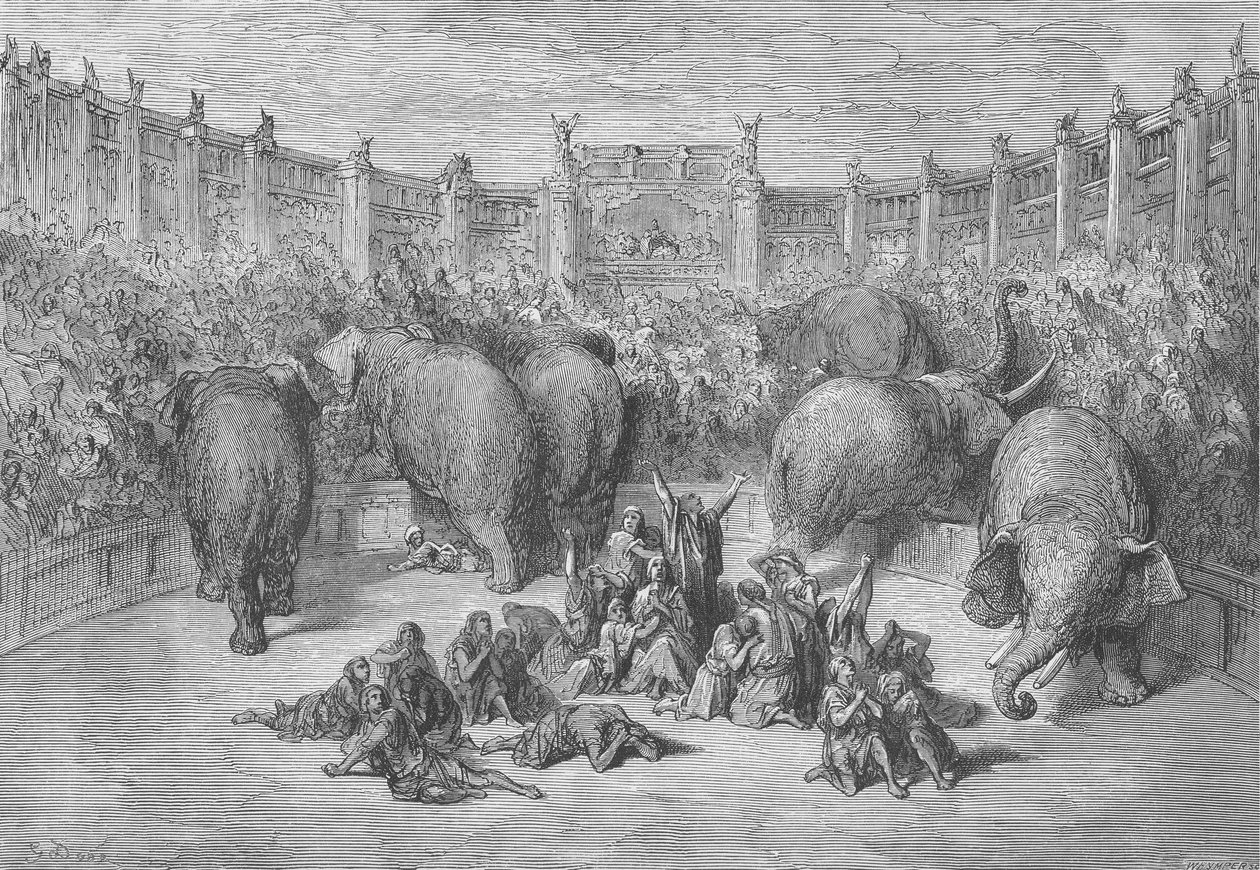 Żydzi w niewoli na hipodromie w Aleksandrii, ryty przez Josiaha Wooda Whympera (1813-1903) autorstwa Gustave Dore