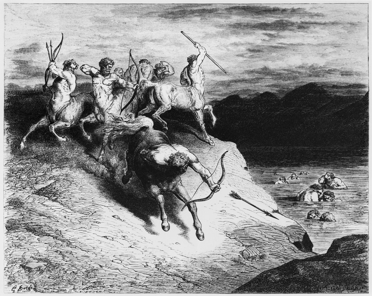Centaury, ilustracja z „Boskiej komedii” (Piekło) Dante Alighieri (1265-1321) Paryż, wydanie 1885 autorstwa Gustave Dore