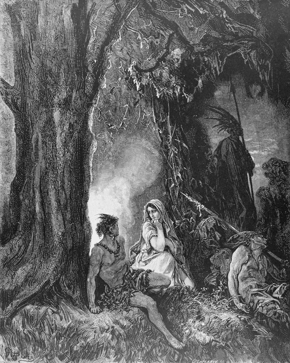 Chactas i Atala, z „Atali” Francois Rene Vicomte de Chateaubriand (1768-1848) rytowane przez Charlesa Laplante (zm. 1903) c.1868 autorstwa Gustave Dore